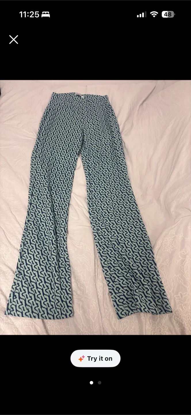 Light Blue Patterned Flared Pants