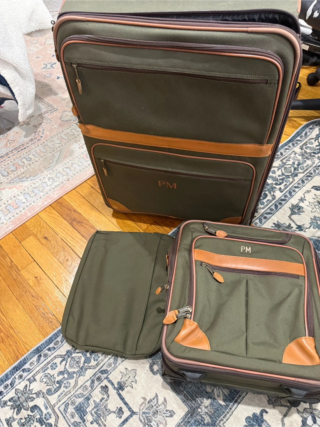 Olive Green Luggage Set with Leather Trim - photo 3