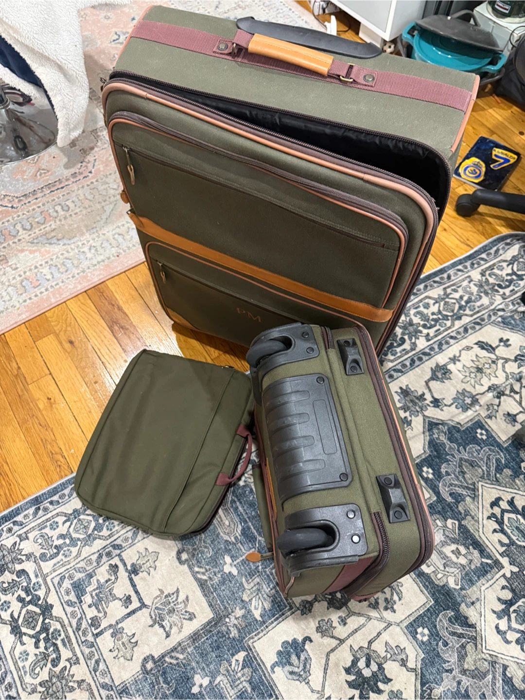 Olive Green Luggage Set with Leather Trim - photo 4