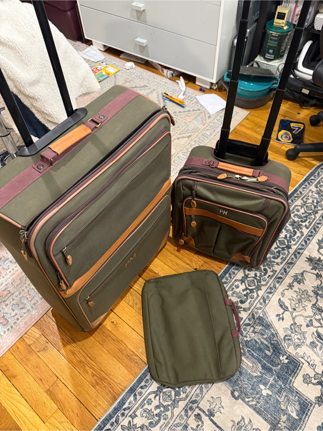 Olive Green Luggage Set with Leather Trim - photo 2