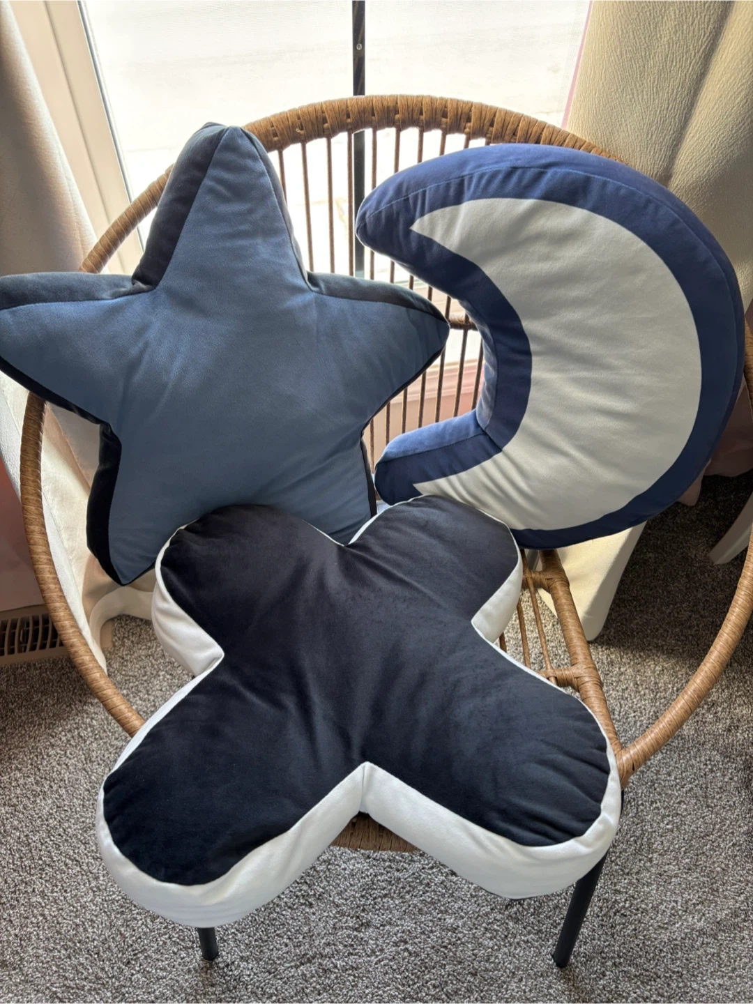 Set of 3 Decorative Throw Pillows - Star, Moon, and X shapes