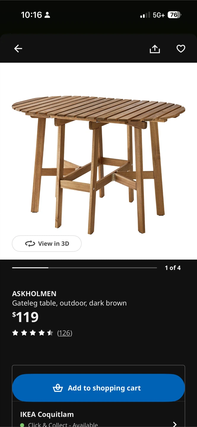 IKEA ASKHOLMEN Gateleg table, outdoor, dark brown - photo 2