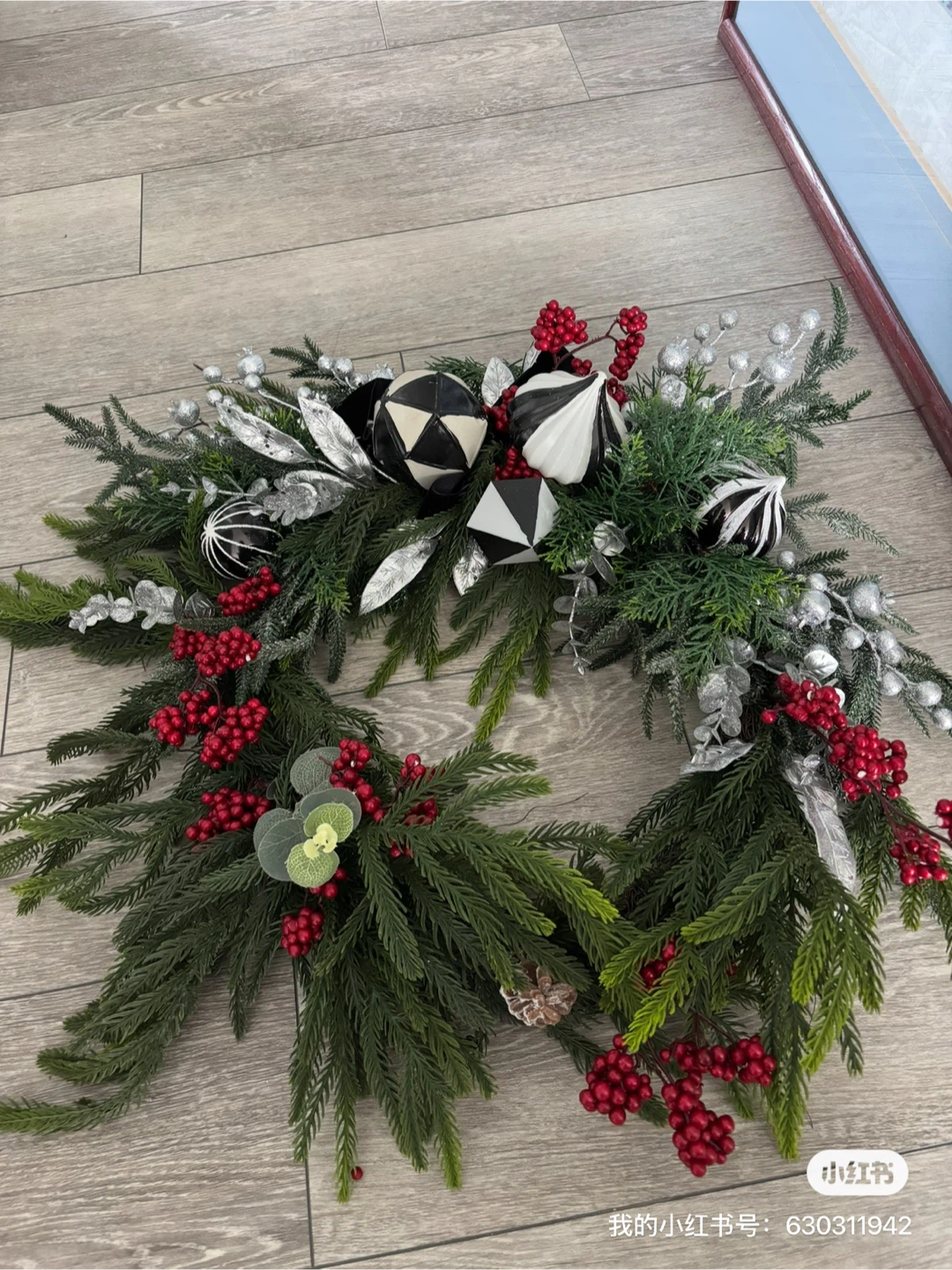 Christmas Wreath with Ornaments and Berries