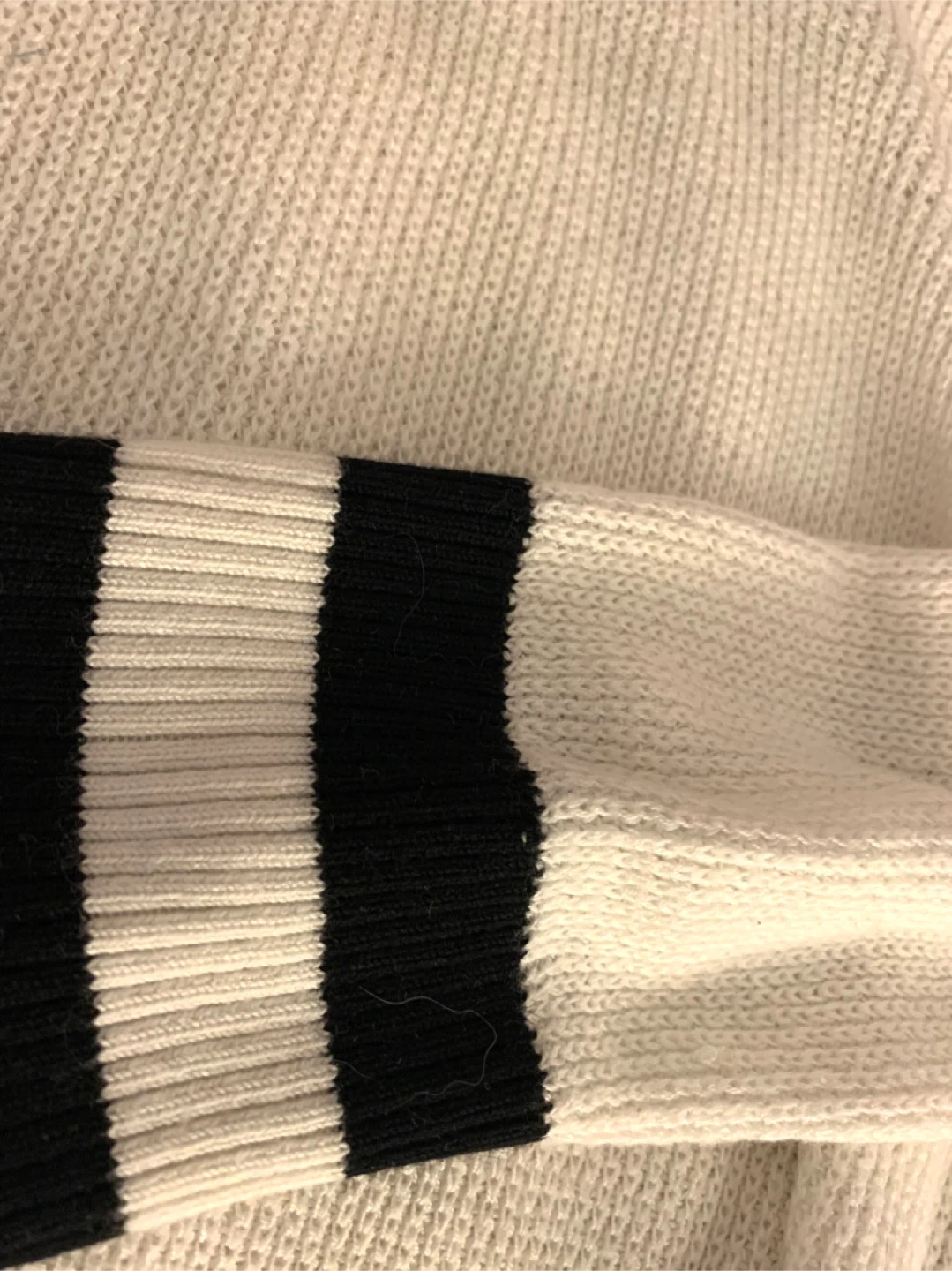 White V-Neck Sweater with Black Stripes - photo 3