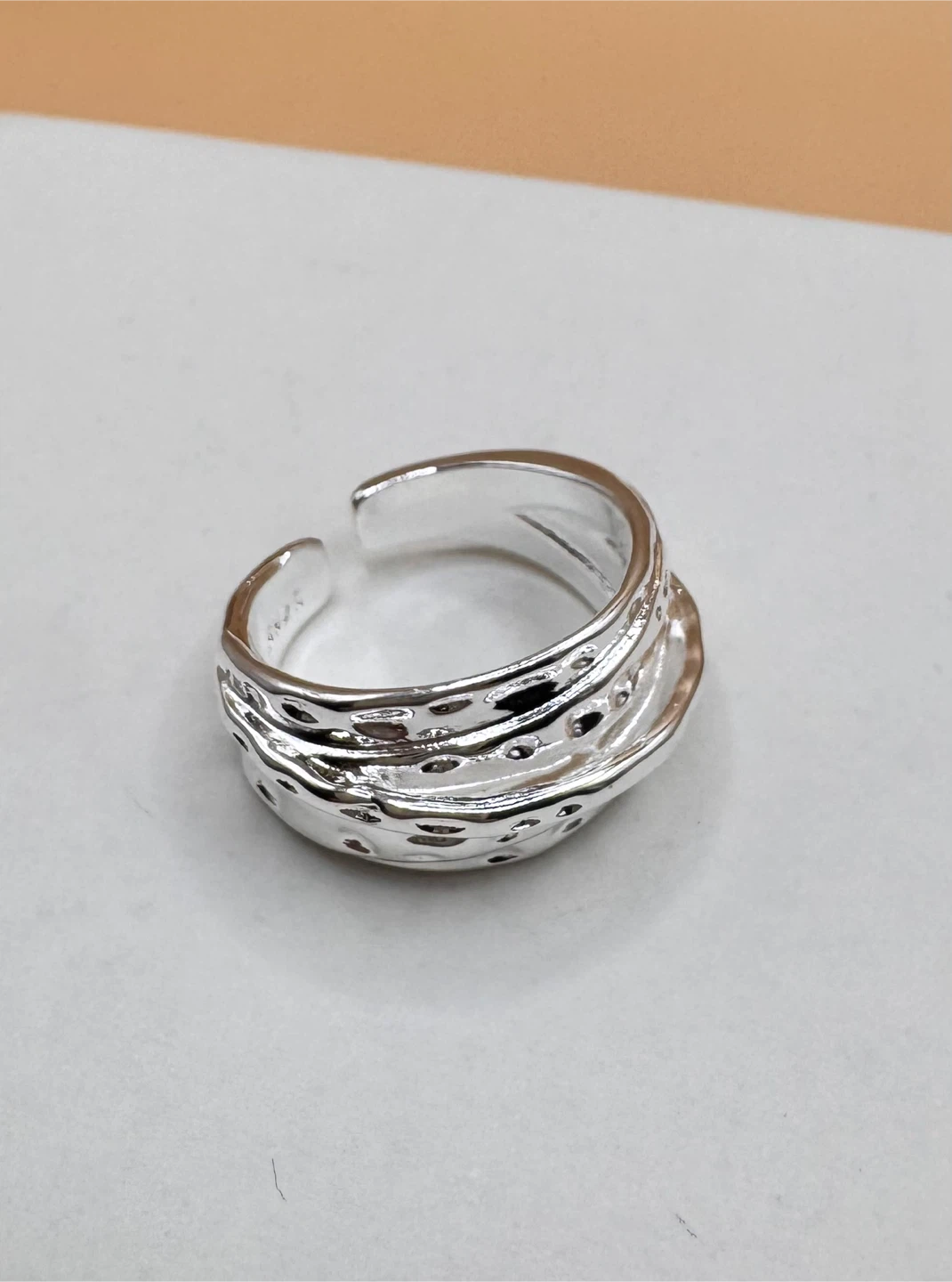 Silver 925 Adjustable Ring with Textured Design - photo 2