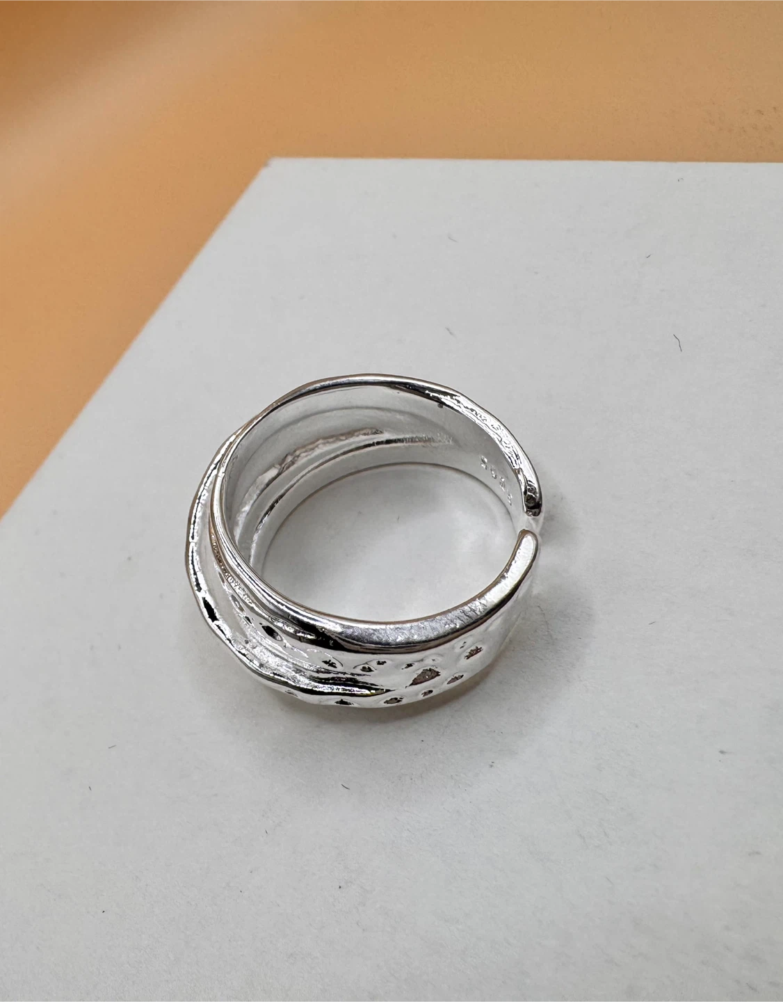 Silver 925 Adjustable Ring with Textured Design - photo 4