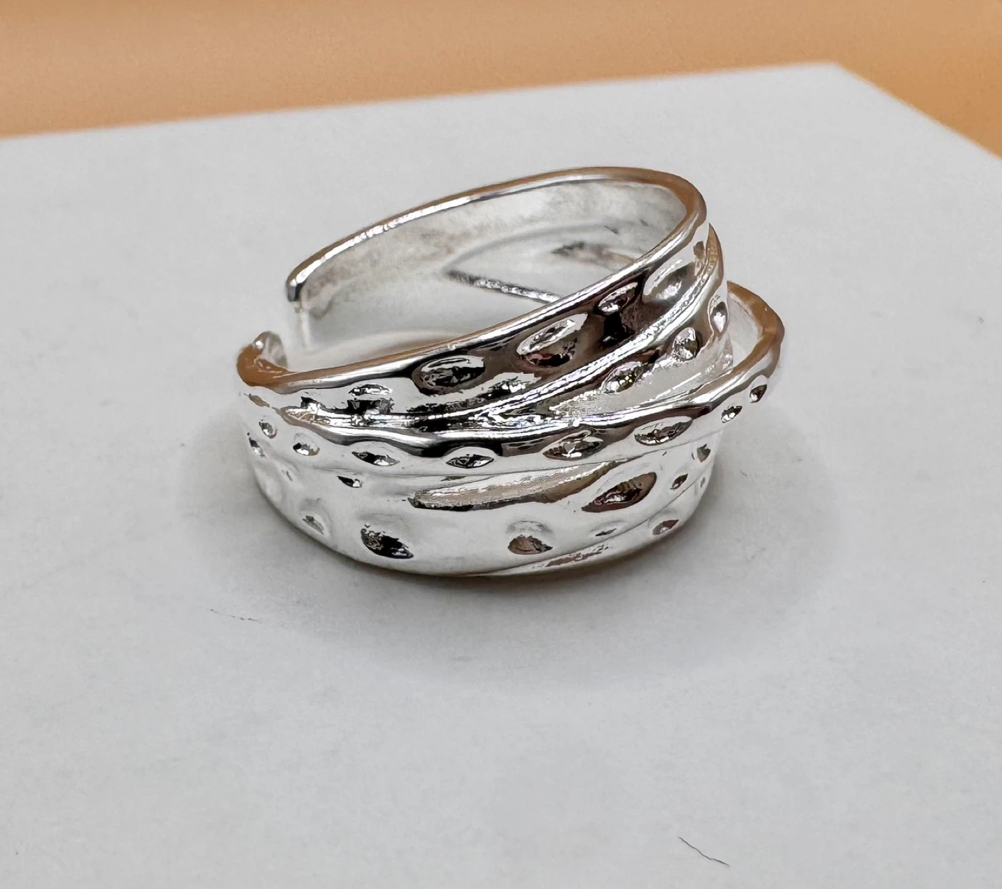 Silver 925 Adjustable Ring with Textured Design