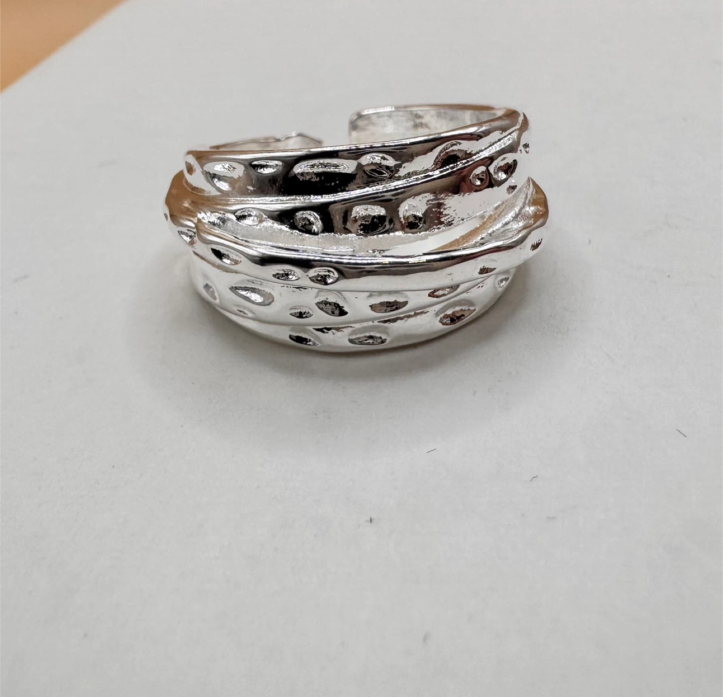 Silver 925 Adjustable Ring with Textured Design - photo 3