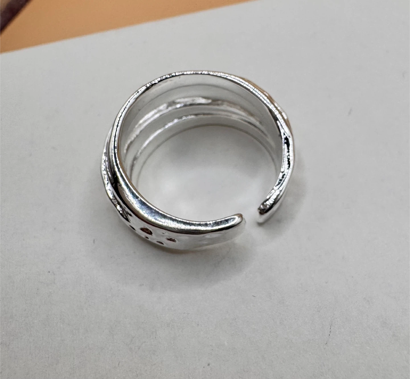 Silver 925 Adjustable Ring with Textured Design - photo 5