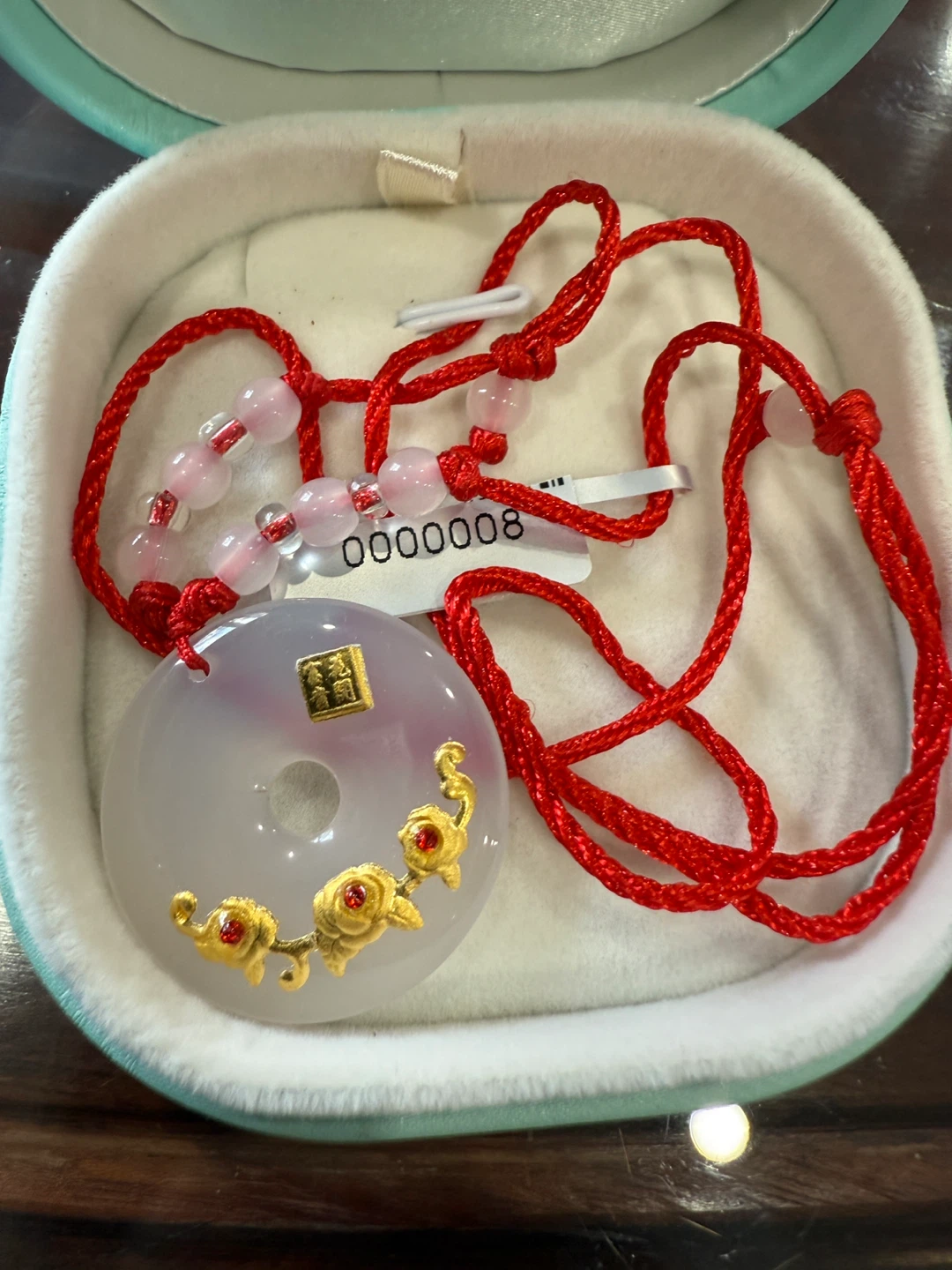 Genuine Lavender Jade Ping An Kou Pendant - Gold Inlay