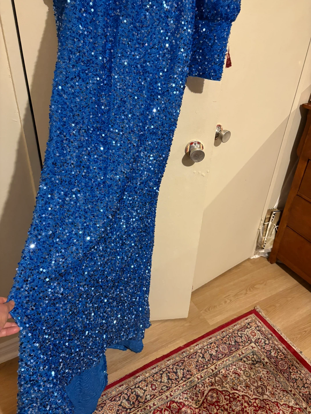 Blue Sequin Gown with Belt