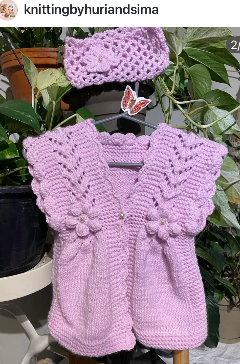 Hand-Knit Baby Sweater and Headband Set - Lavender