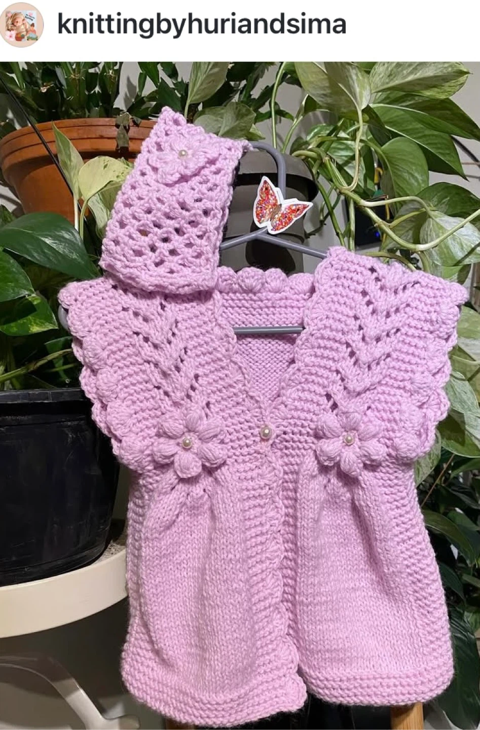 Hand-Knit Baby Sweater and Headband Set - Lavender - photo 2