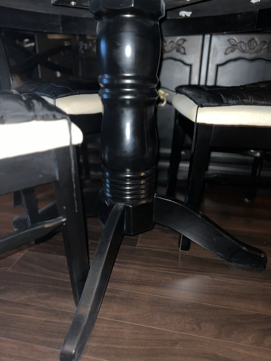 Black Hard Wood Round Dining Table with 4 Chairs - photo 4