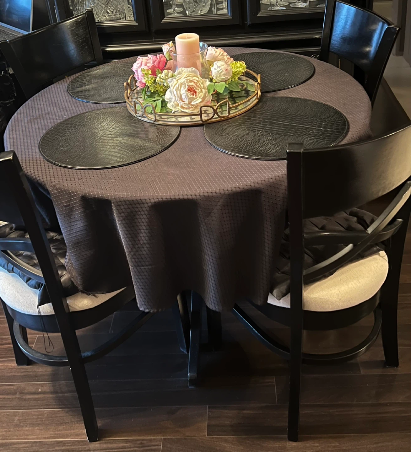 Black Hard Wood Round Dining Table with 4 Chairs - photo 2