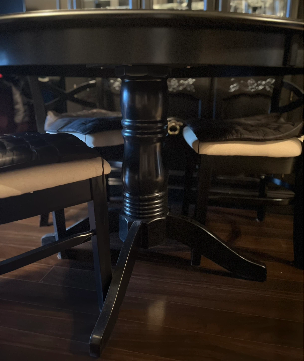 Black Hard Wood Round Dining Table with 4 Chairs - photo 5