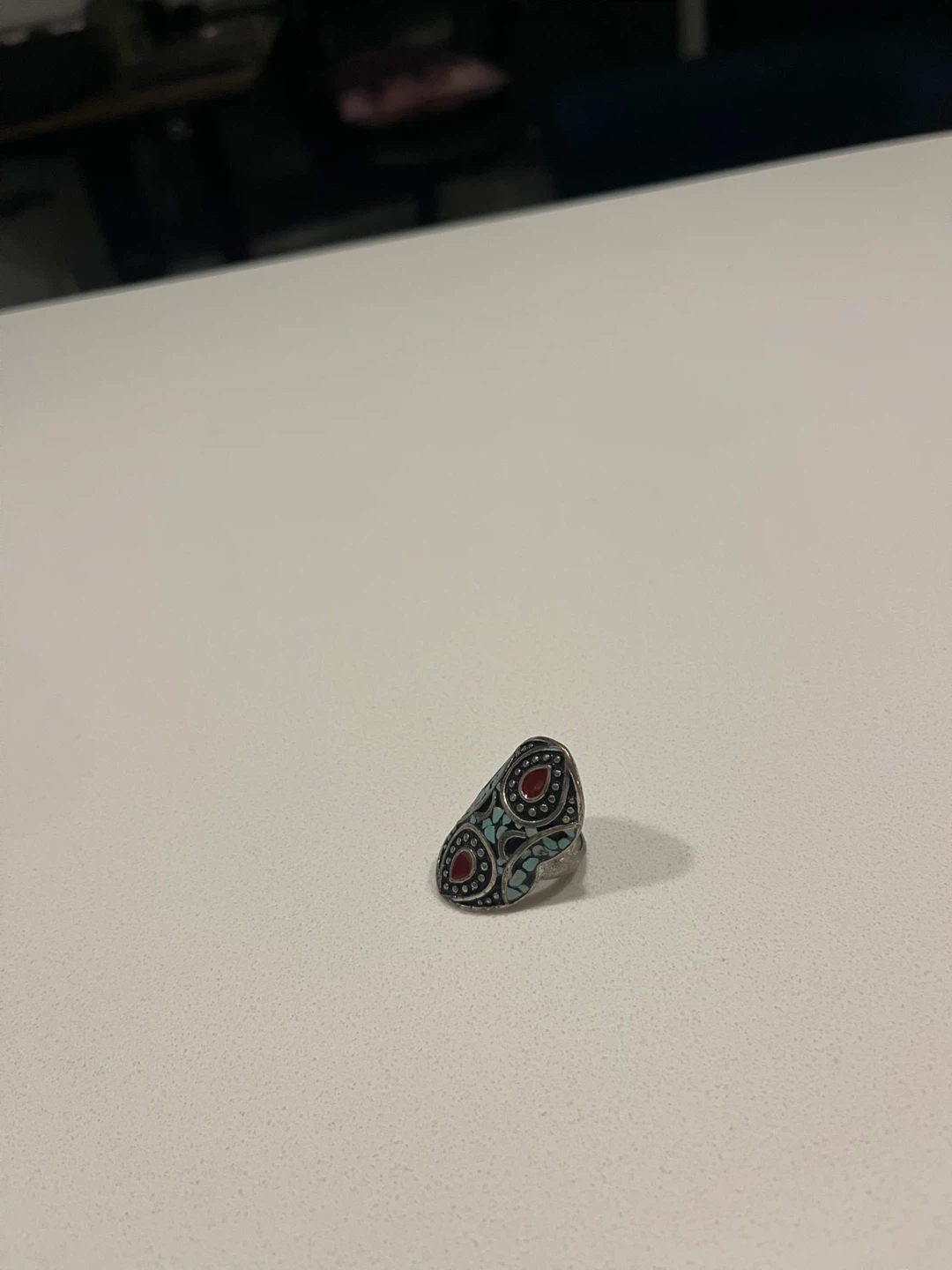 Statement Ring with Red and Turquoise Accents - photo 3