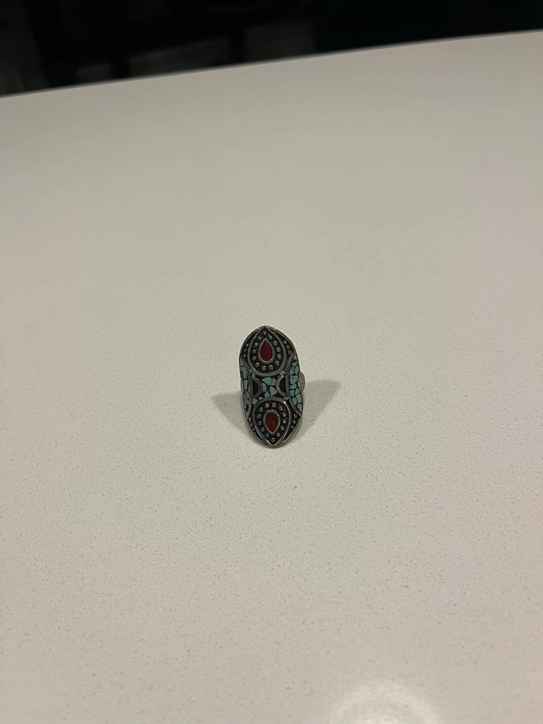 Statement Ring with Red and Turquoise Accents