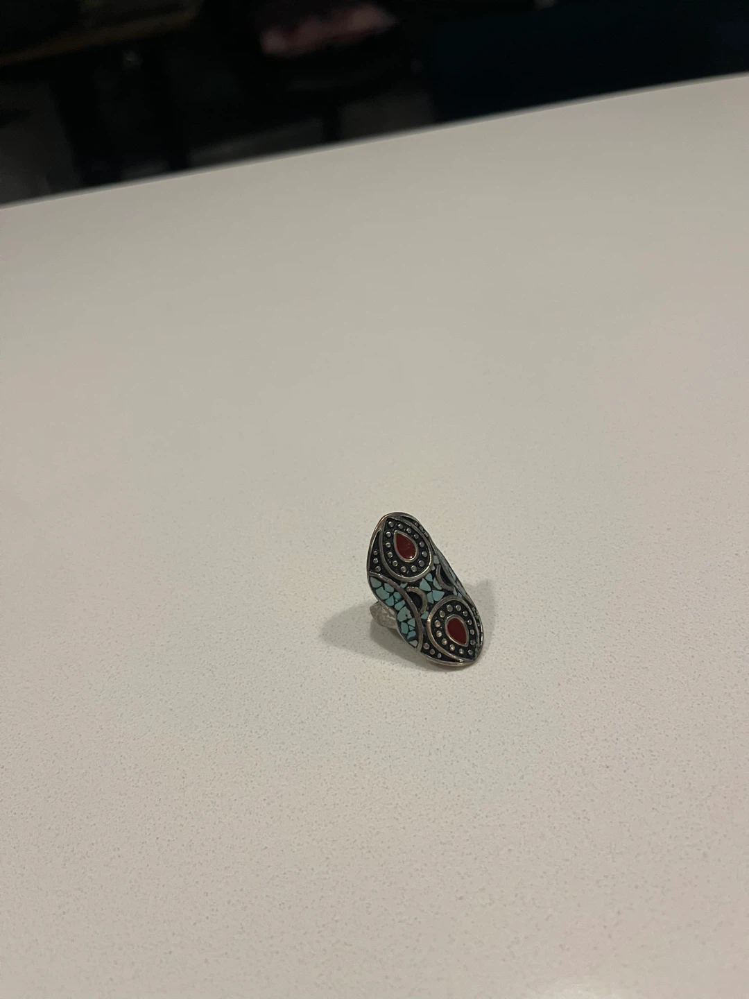 Statement Ring with Red and Turquoise Accents - photo 2
