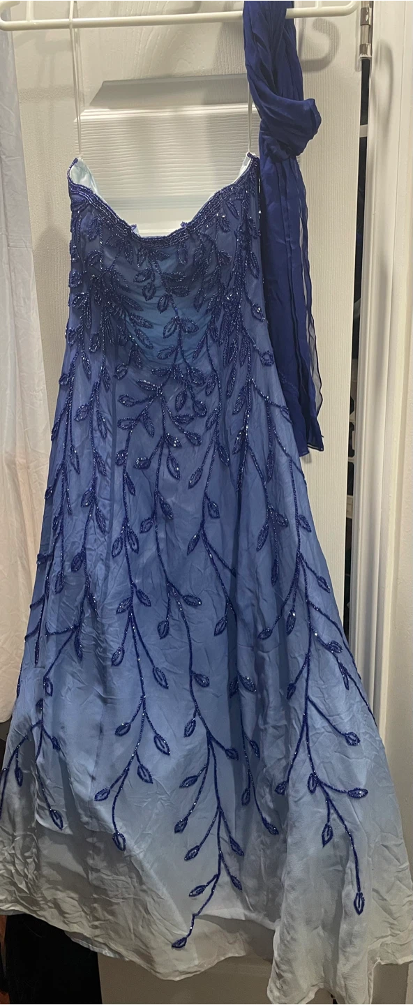 Blue Beaded Gown with Scarf