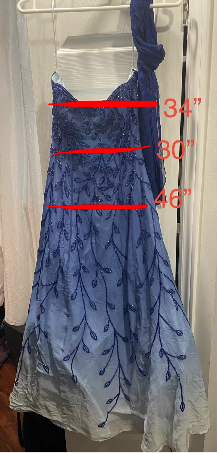 Blue Beaded Gown with Scarf - photo 2