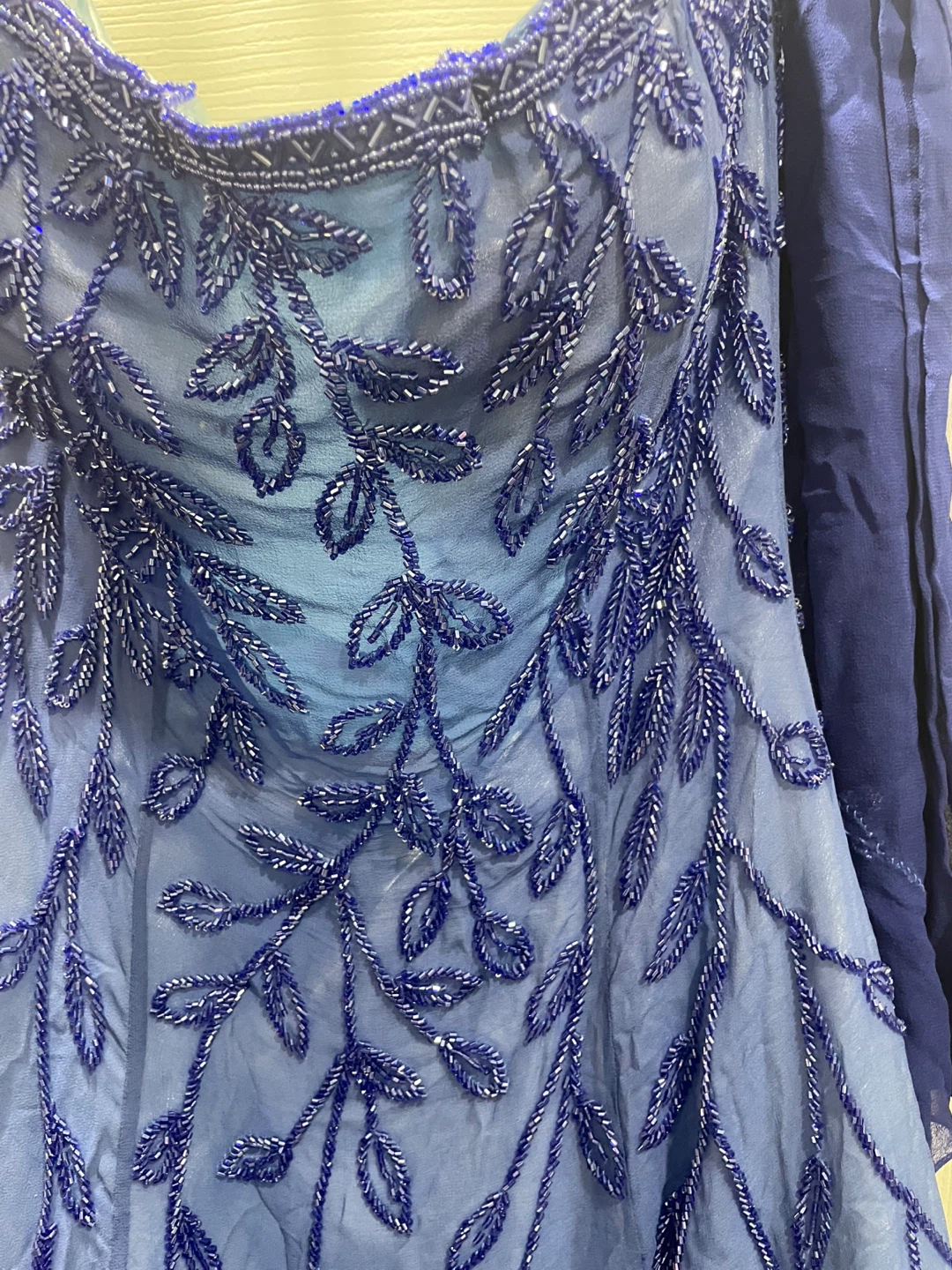 Blue Beaded Gown with Scarf - photo 3