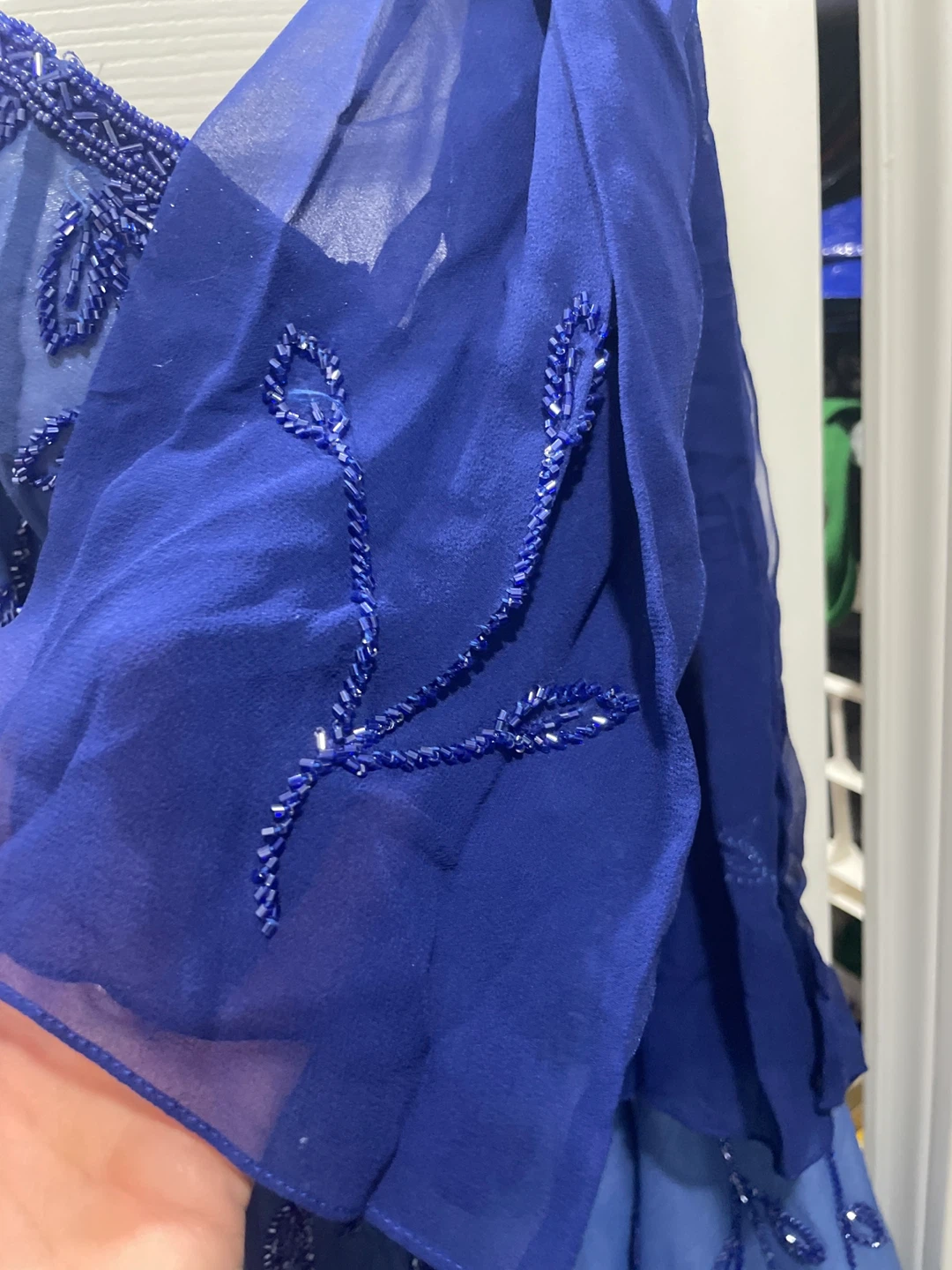 Blue Beaded Gown with Scarf - photo 4