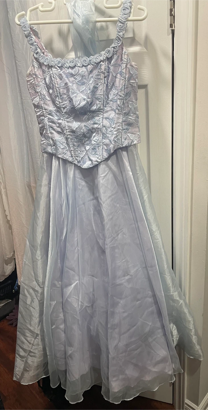 Light Blue / Lavender Lace Floral Corset Dress with Scarf