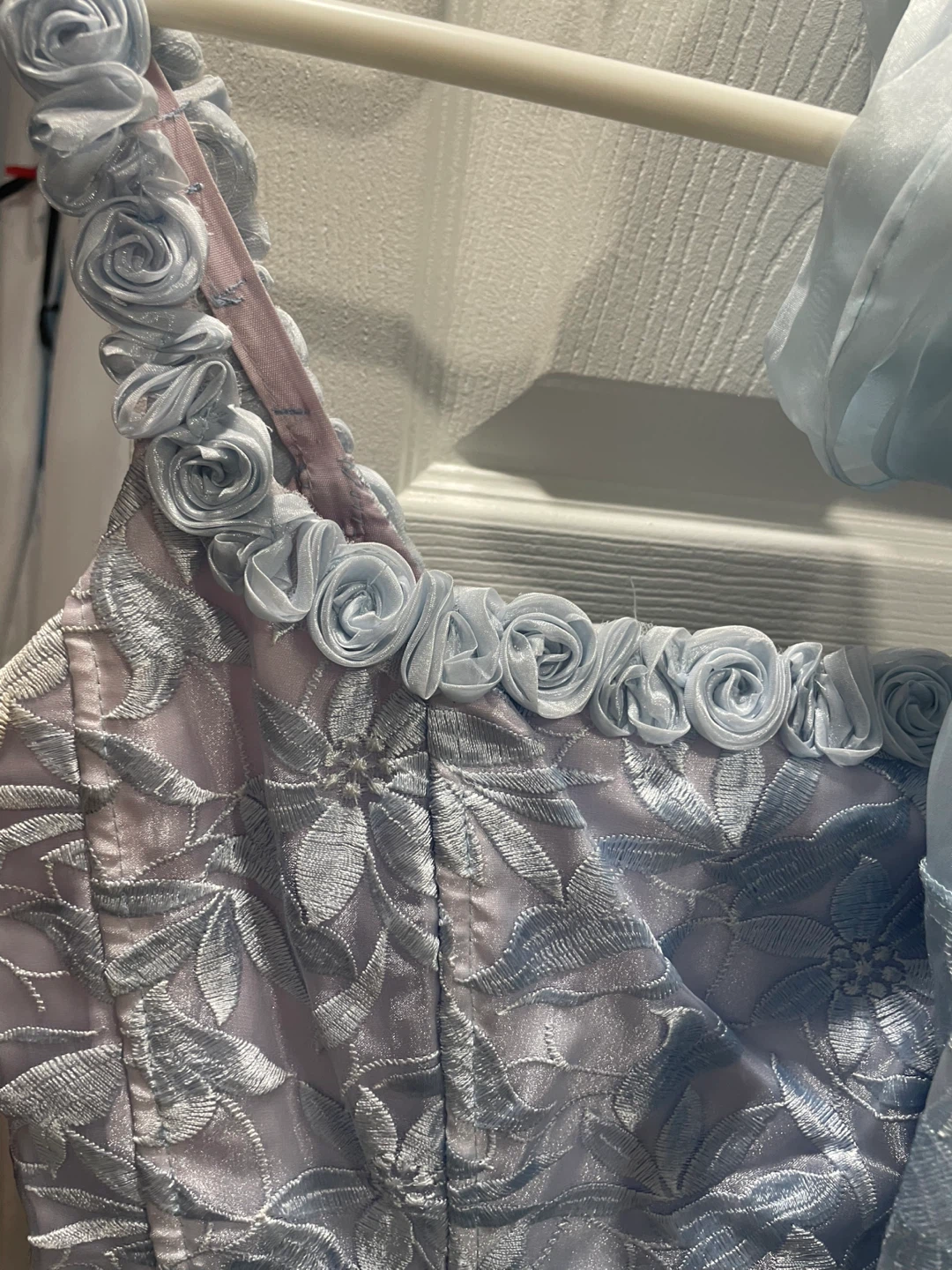 Light Blue / Lavender Lace Floral Corset Dress with Scarf - photo 4