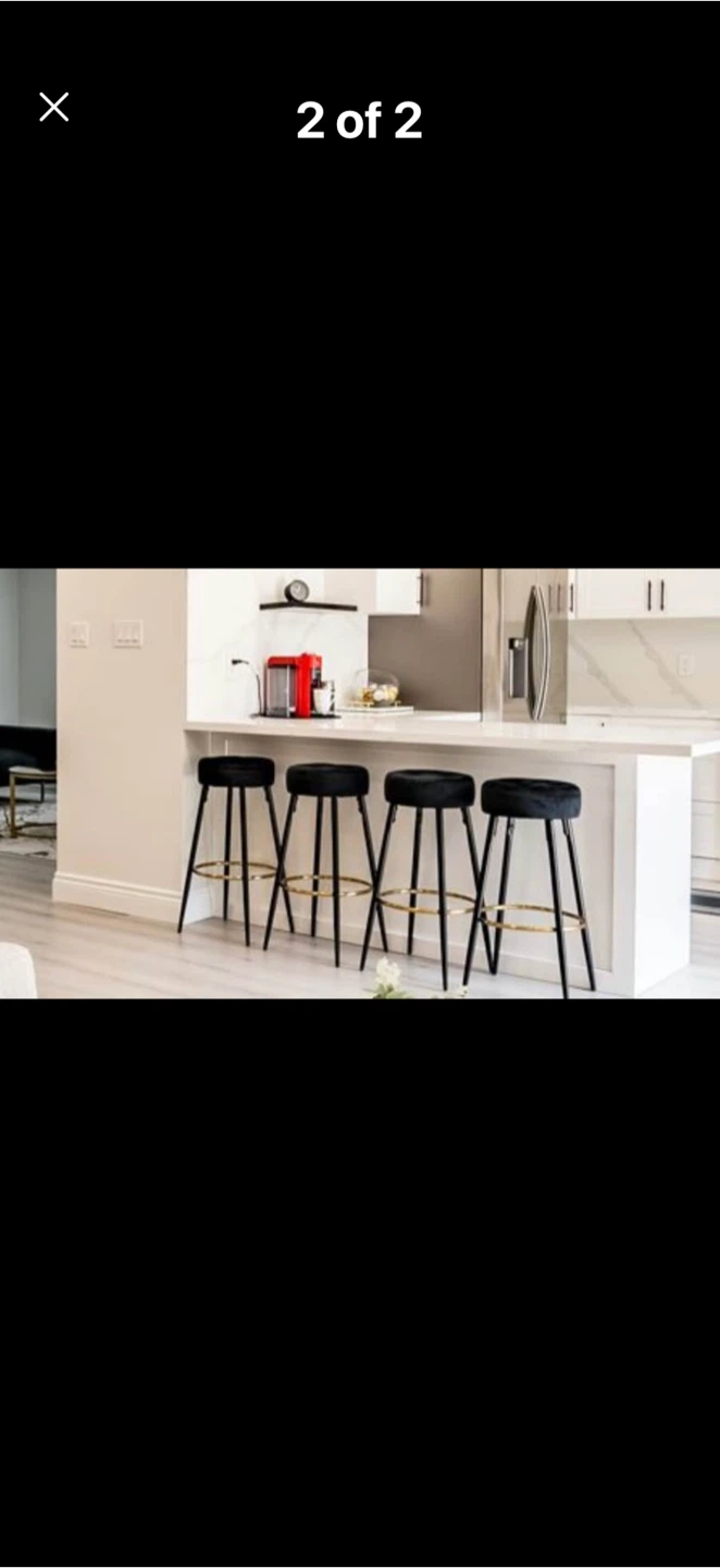 Set of 4 Black Velvet Bar Stools with Gold Accents
