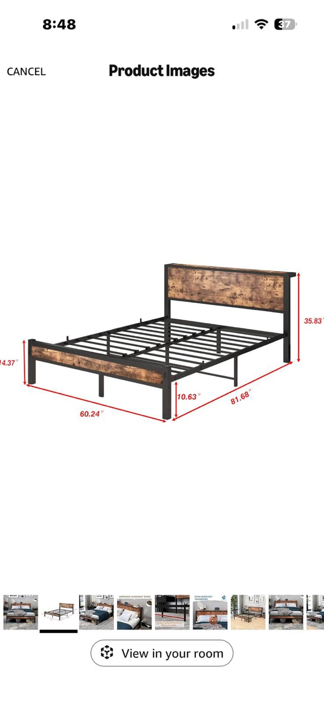 Industrial Style Queen Bed Frame with Headboard - photo 2
