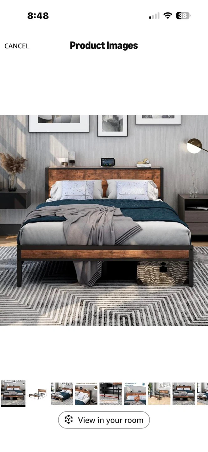 Industrial Style Queen Bed Frame with Headboard