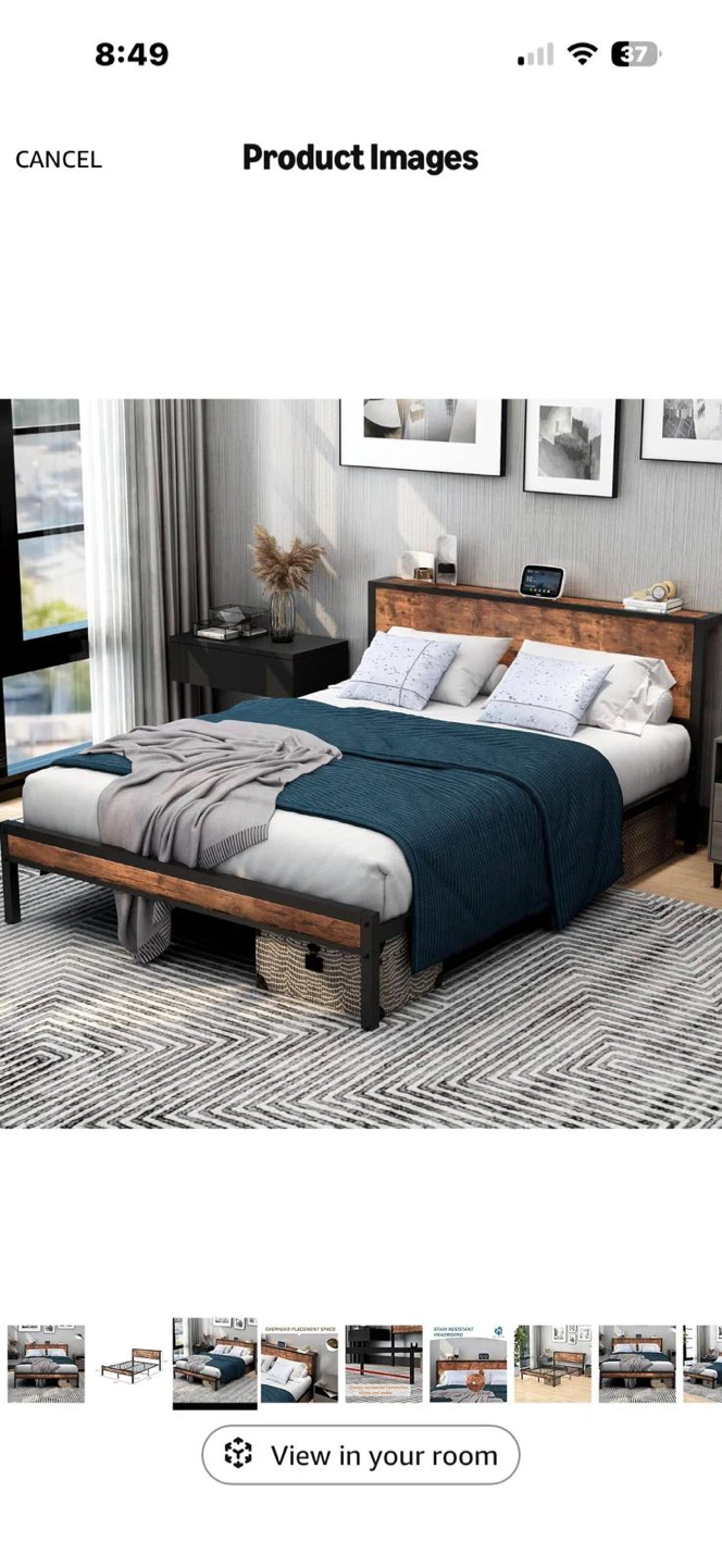 Industrial Style Queen Bed Frame with Headboard - photo 3