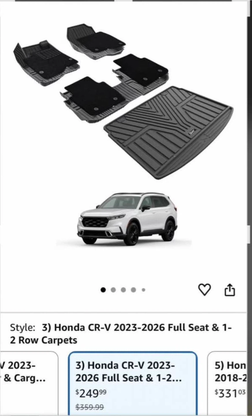 Honda CR-V 2023-2026 Full Seat & 1-2 Row Carpets