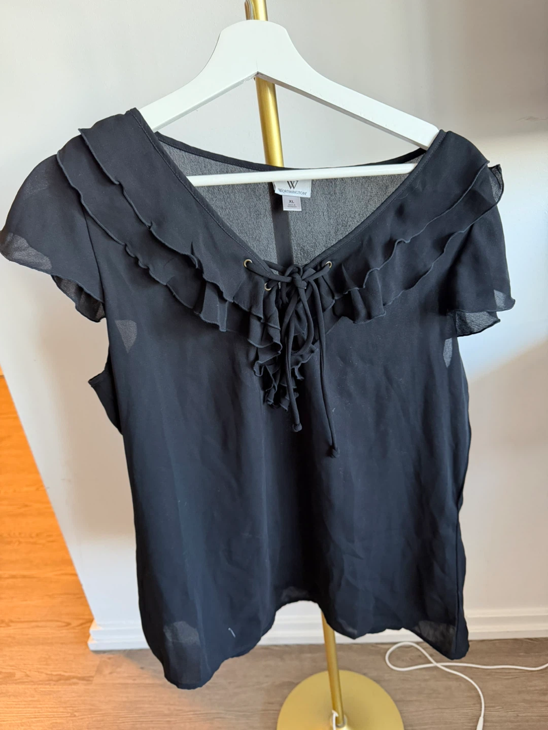 Women's Black Ruffled Blouse XL