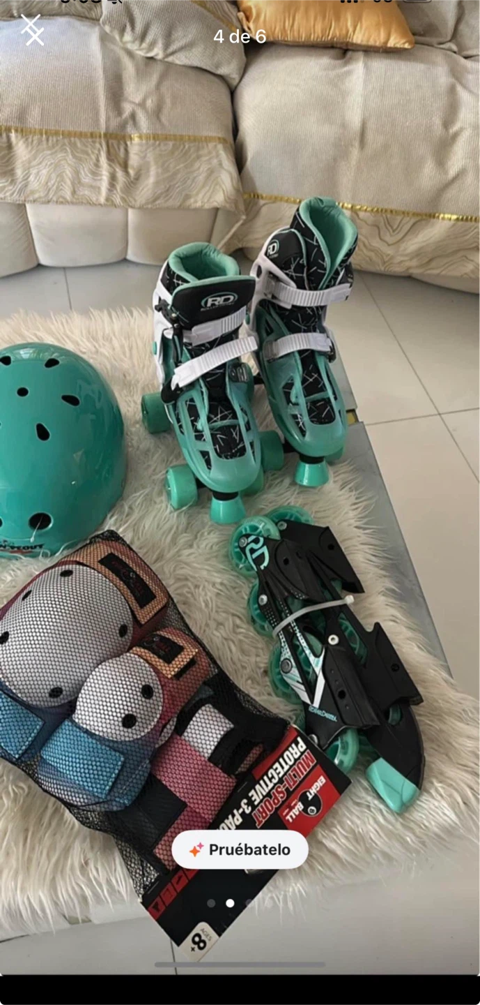 Quad skates, helmet, and protective gear set