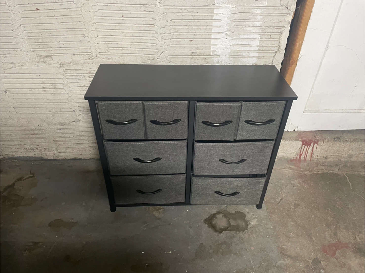 Small Gray Fabric Drawer Dresser with Black Frame
