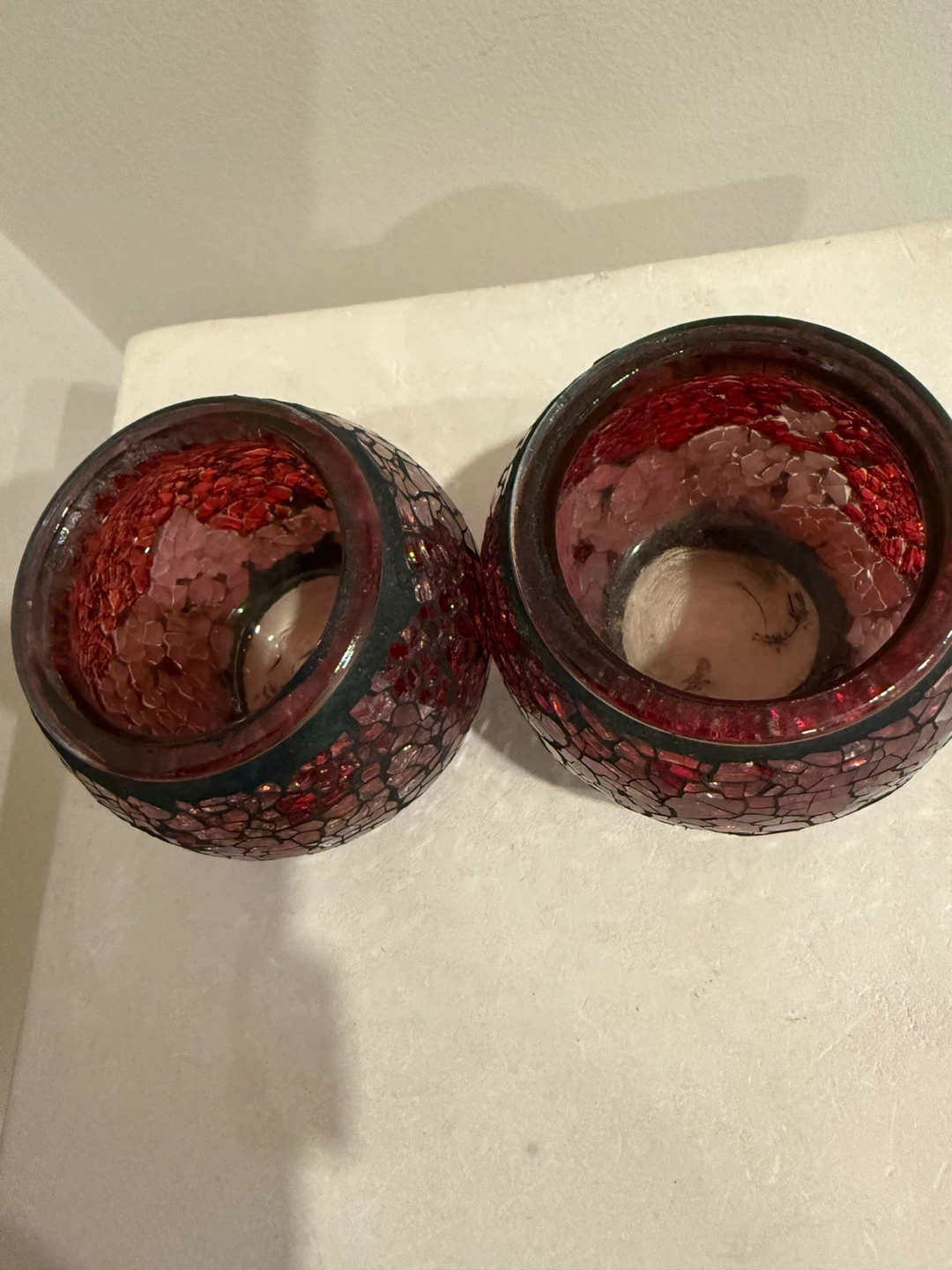 Set of 2 Red Mosaic Glass Candle Holders - photo 2