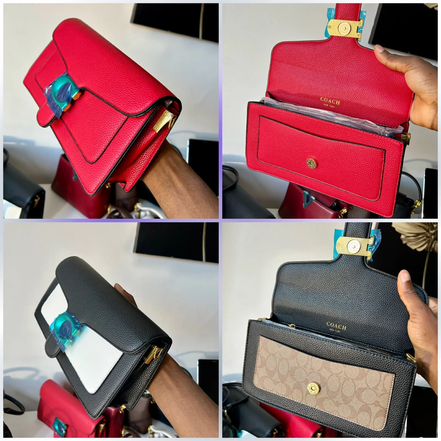 Sac à main Coach en cuir noir et blanc avec logo