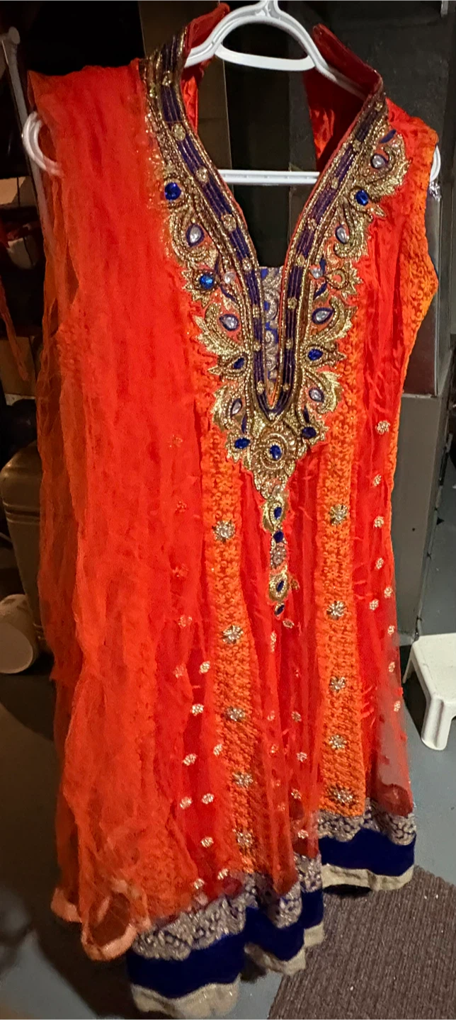 Orange Embroidered Kameez Shalwar Set - photo 4