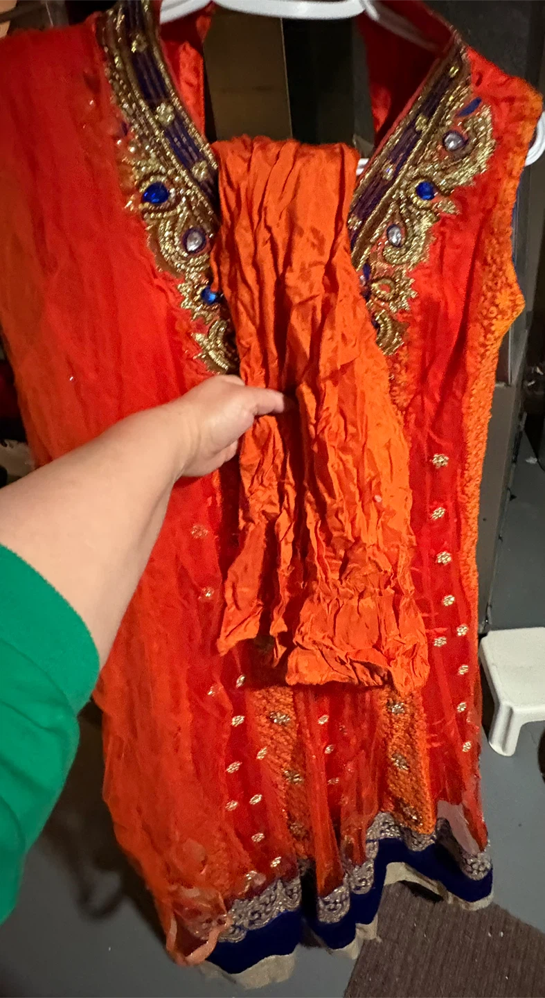 Orange Embroidered Kameez Shalwar Set - photo 2