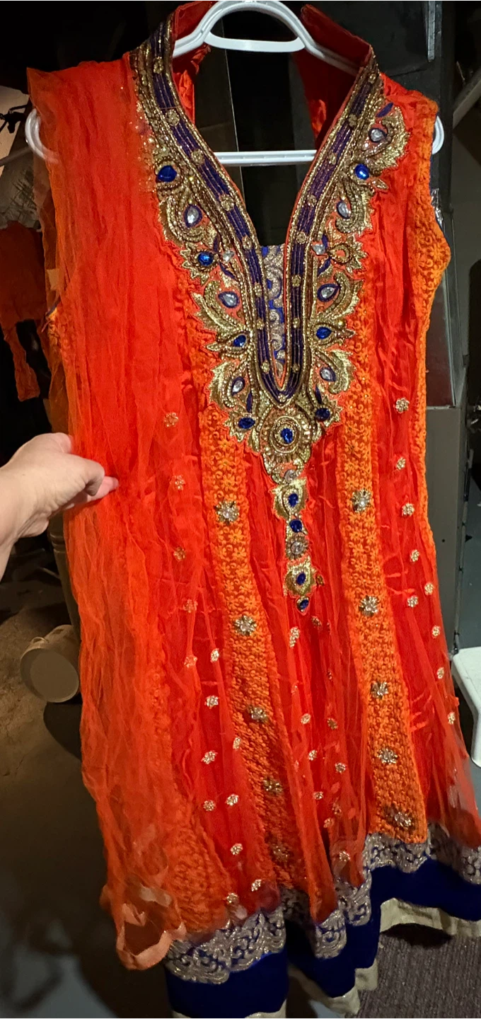 Orange Embroidered Kameez Shalwar Set