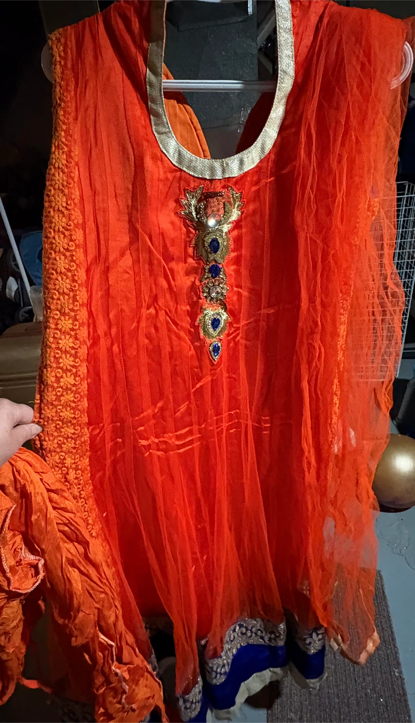 Orange Embroidered Kameez Shalwar Set - photo 3