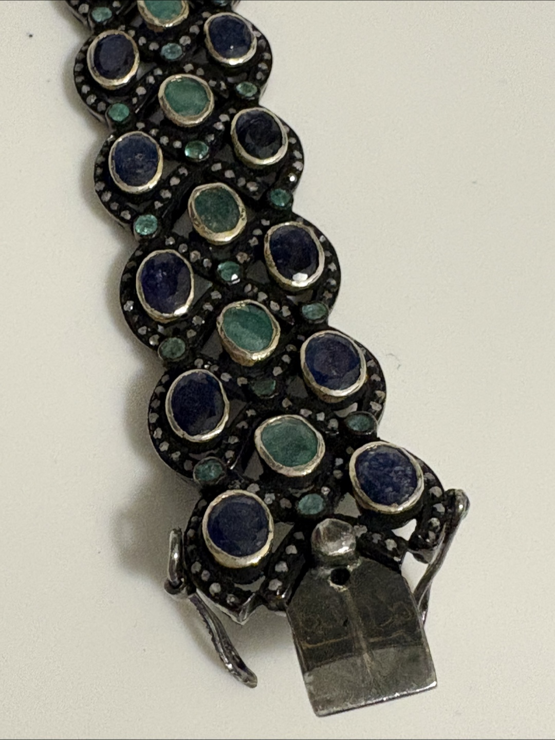 Silver Tone Bracelet with Blue and Green Stones