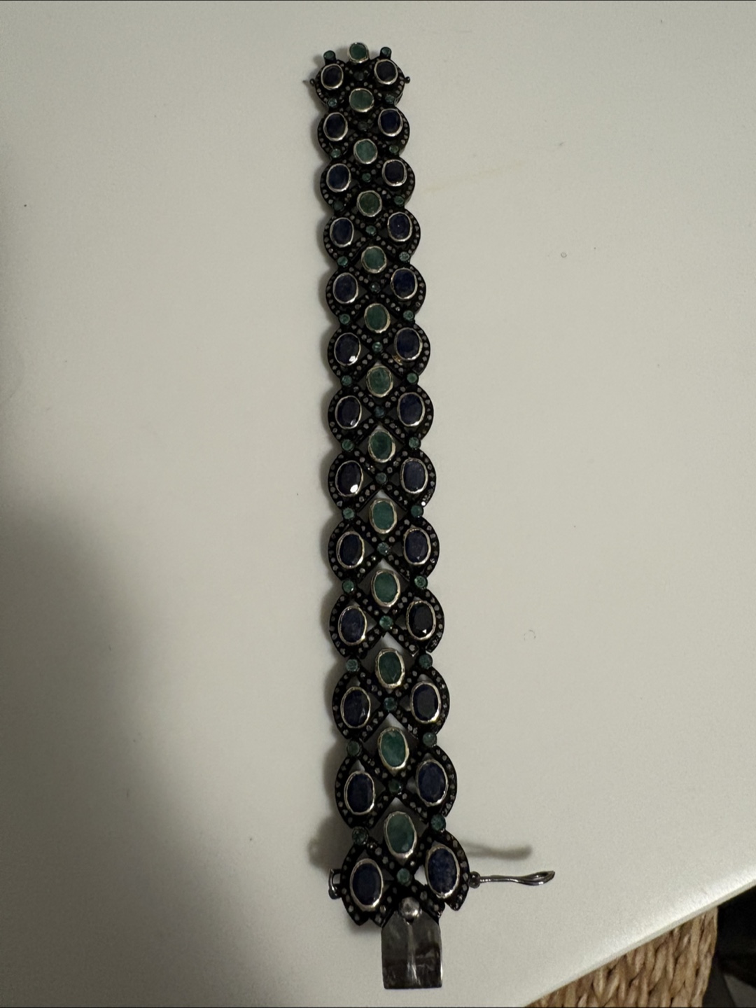 Silver Tone Bracelet with Blue and Green Stones - photo 3