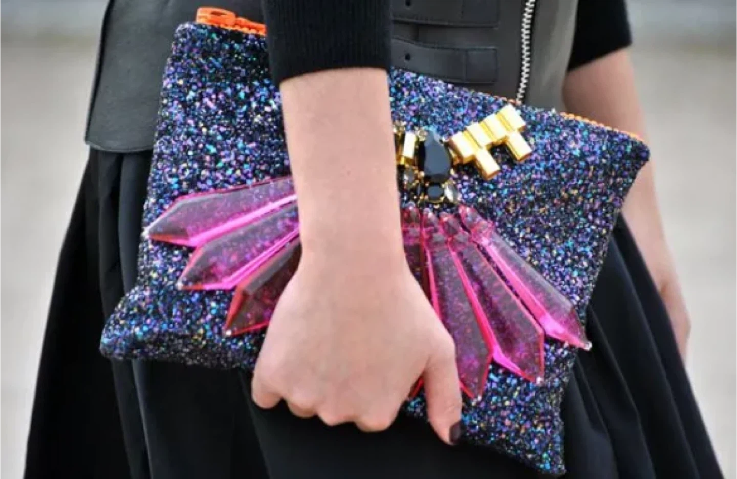 MAWI SS13 Acrylic Perspex Crystals Dark Purple Glitter Clutch
