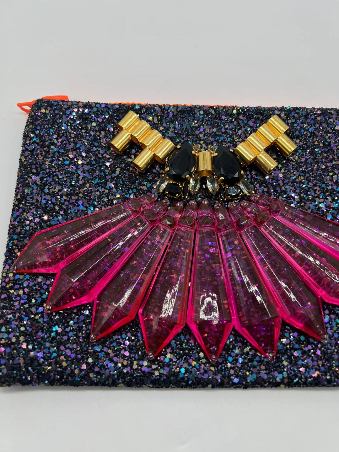 MAWI SS13 Acrylic Perspex Crystals Dark Purple Glitter Clutch - photo 3