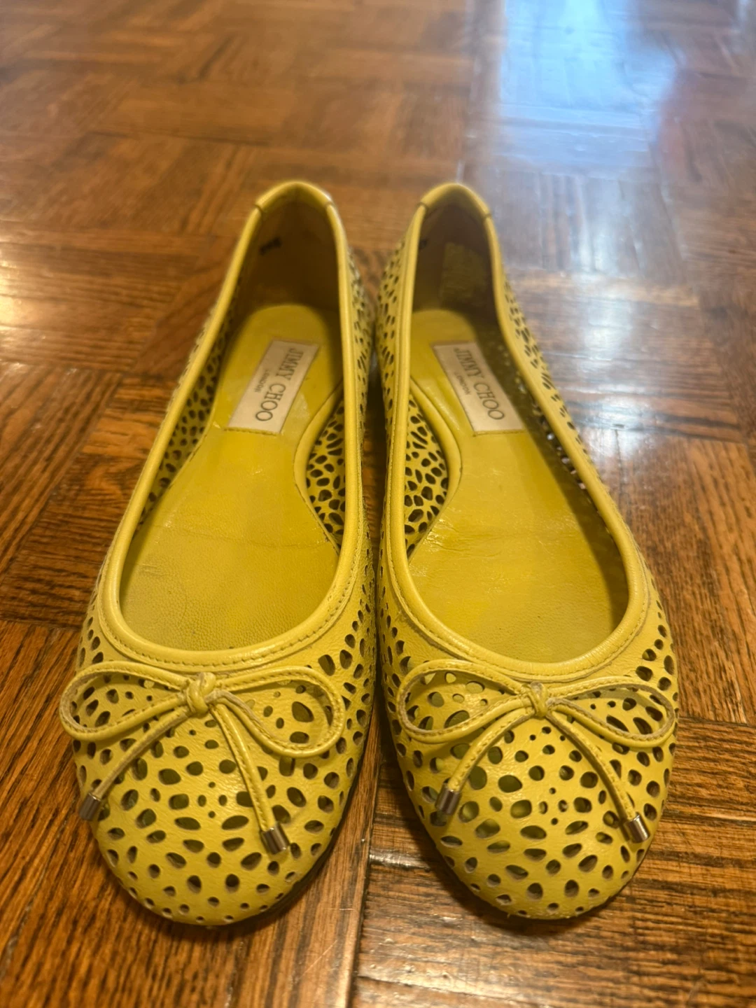 Jimmy Choo Yellow Perforated Ballet Flats - photo 2
