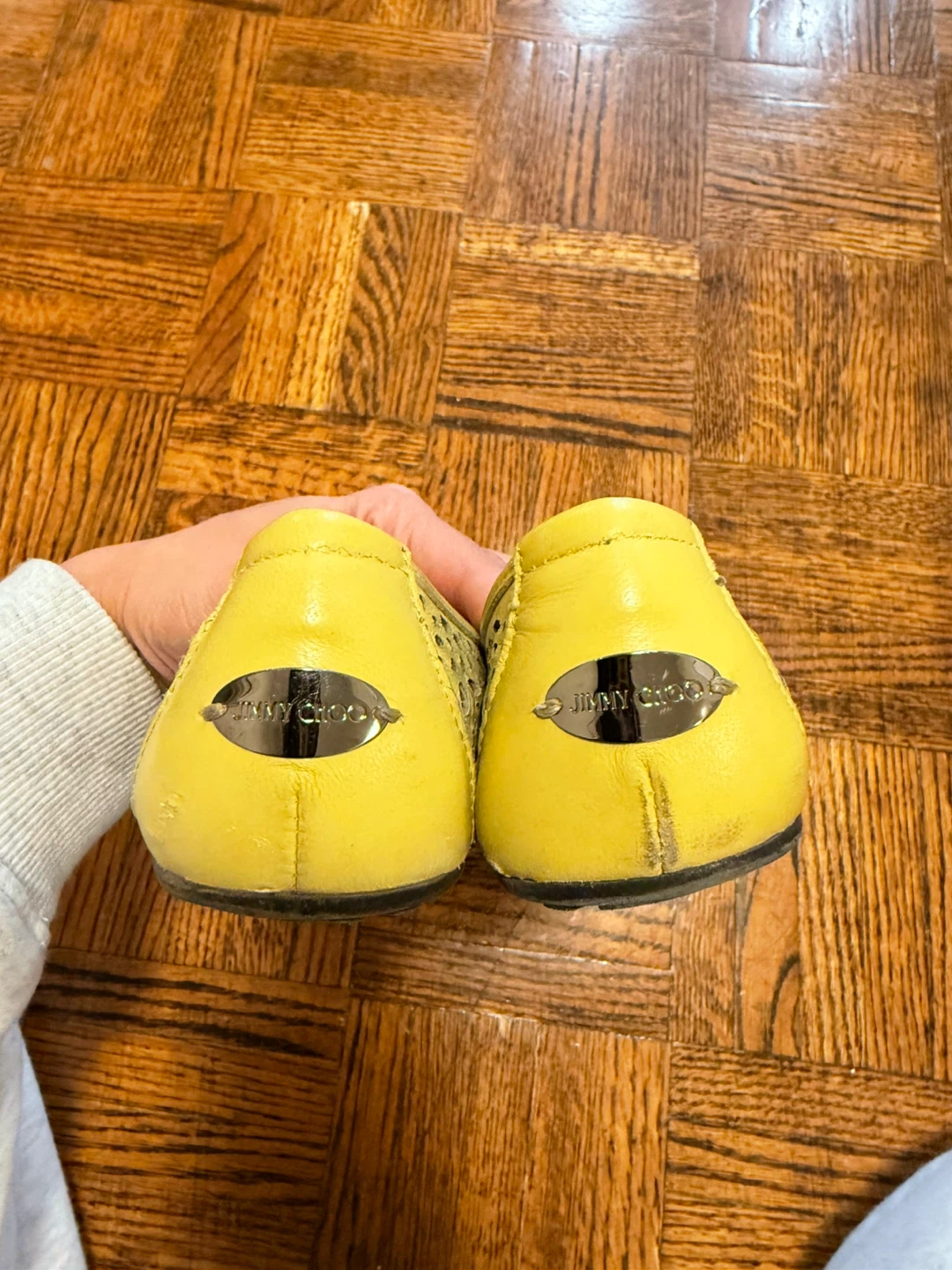 Jimmy Choo Yellow Perforated Ballet Flats - photo 3
