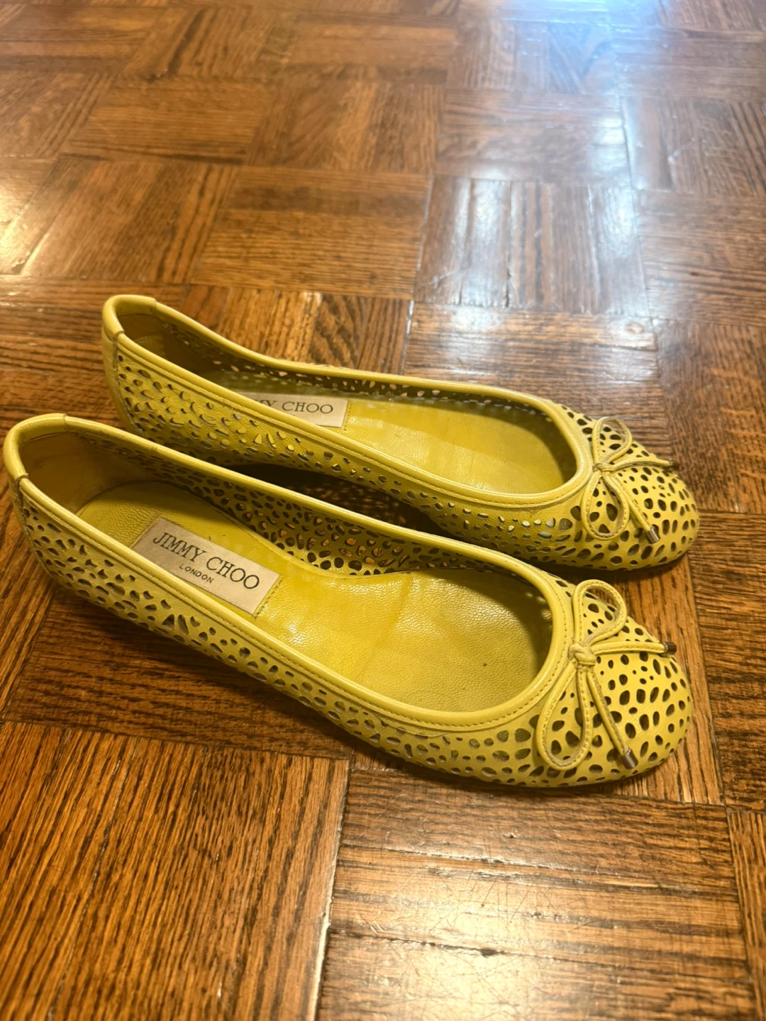 Jimmy Choo Yellow Perforated Ballet Flats